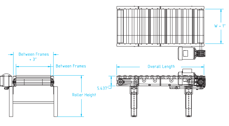 belt driven roller conveyor dimensional drawing